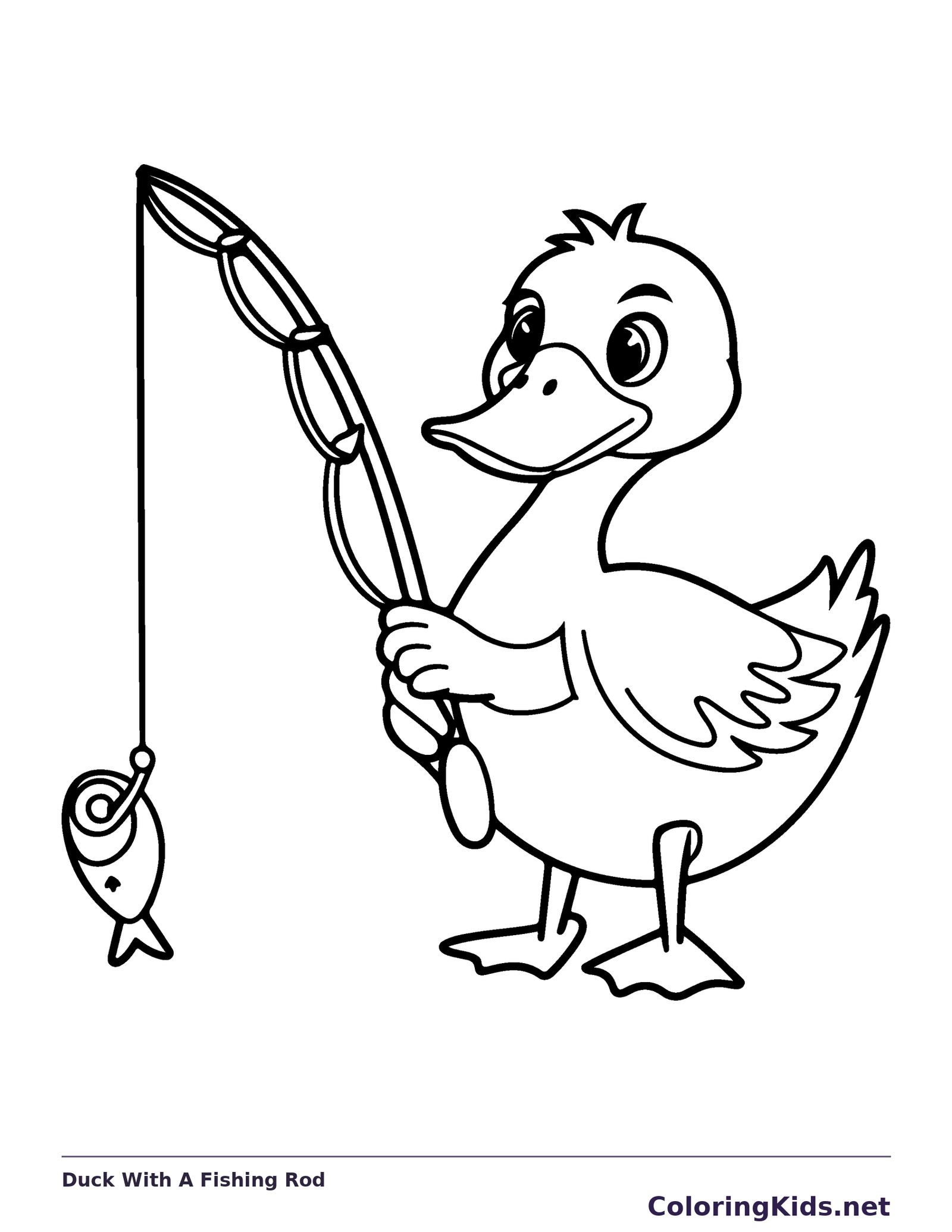 Duck With A Fishing Rod coloring page | ColoringKids.net