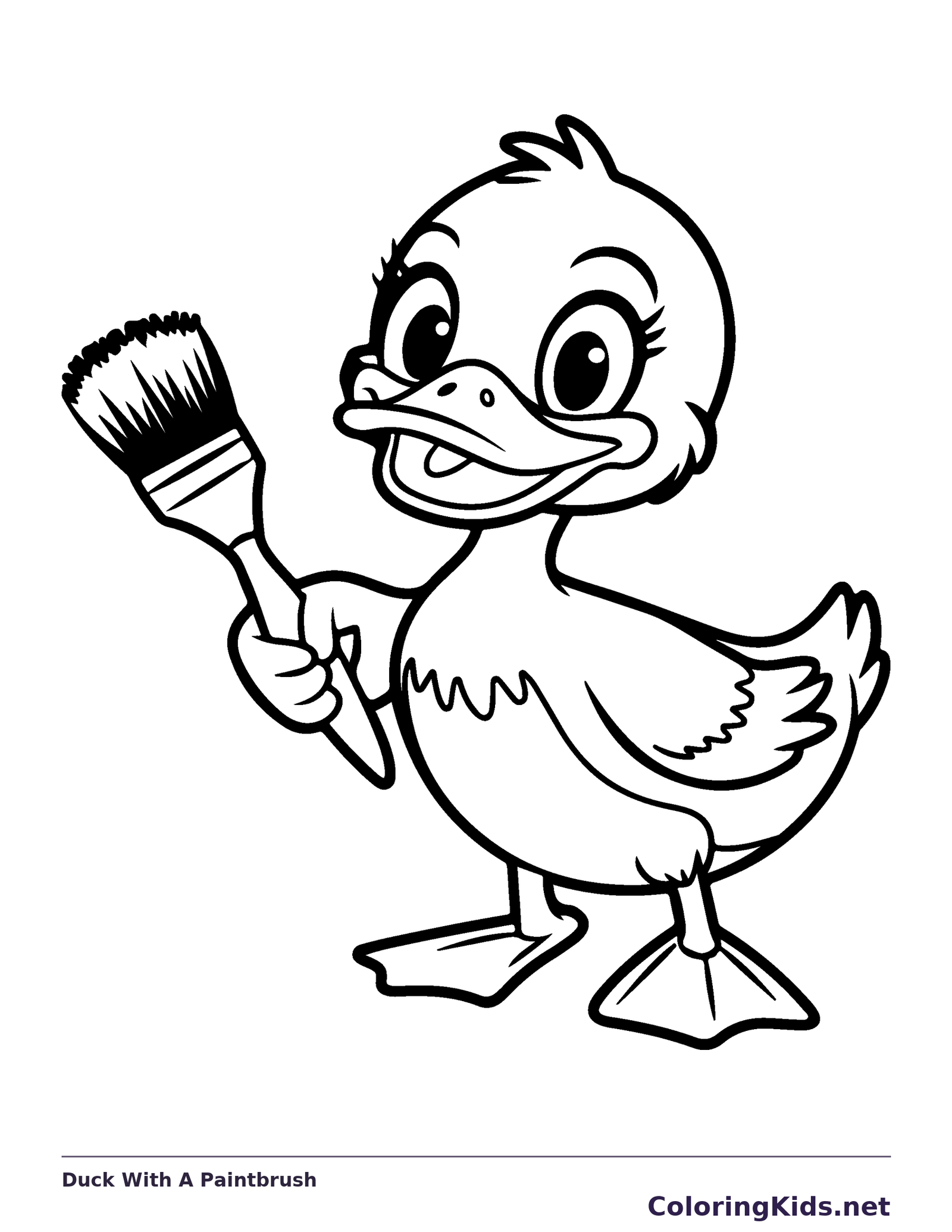 Duck With A Paintbrush coloring page: black and white line art to print or color online