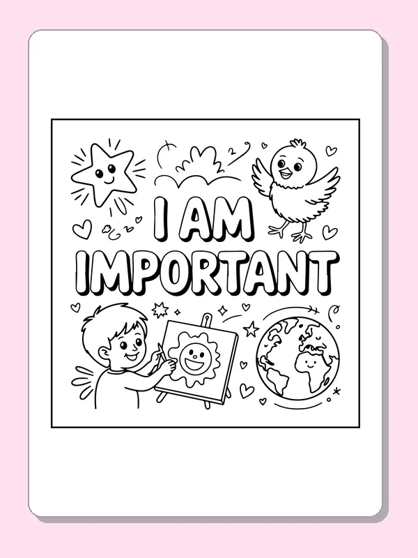 Boy Painting a Smiling Earth coloring page: black and white line art to print or color online