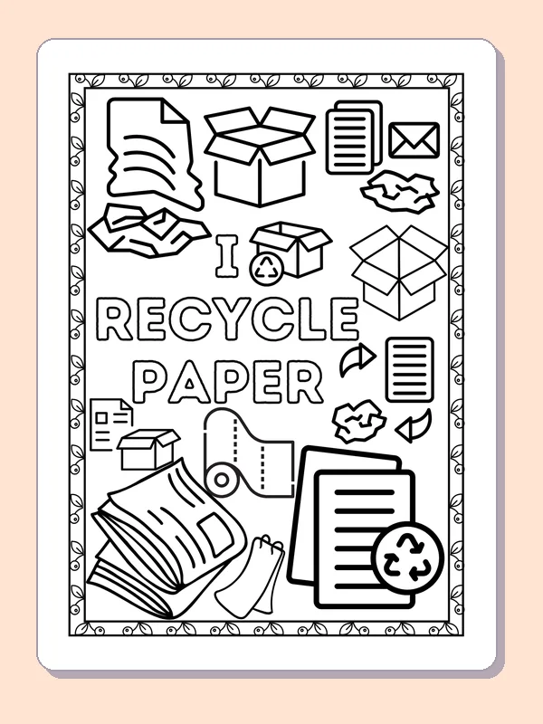 Recycle Paper Poster with Boxes and Pages coloring page: black and white line art to print or color online