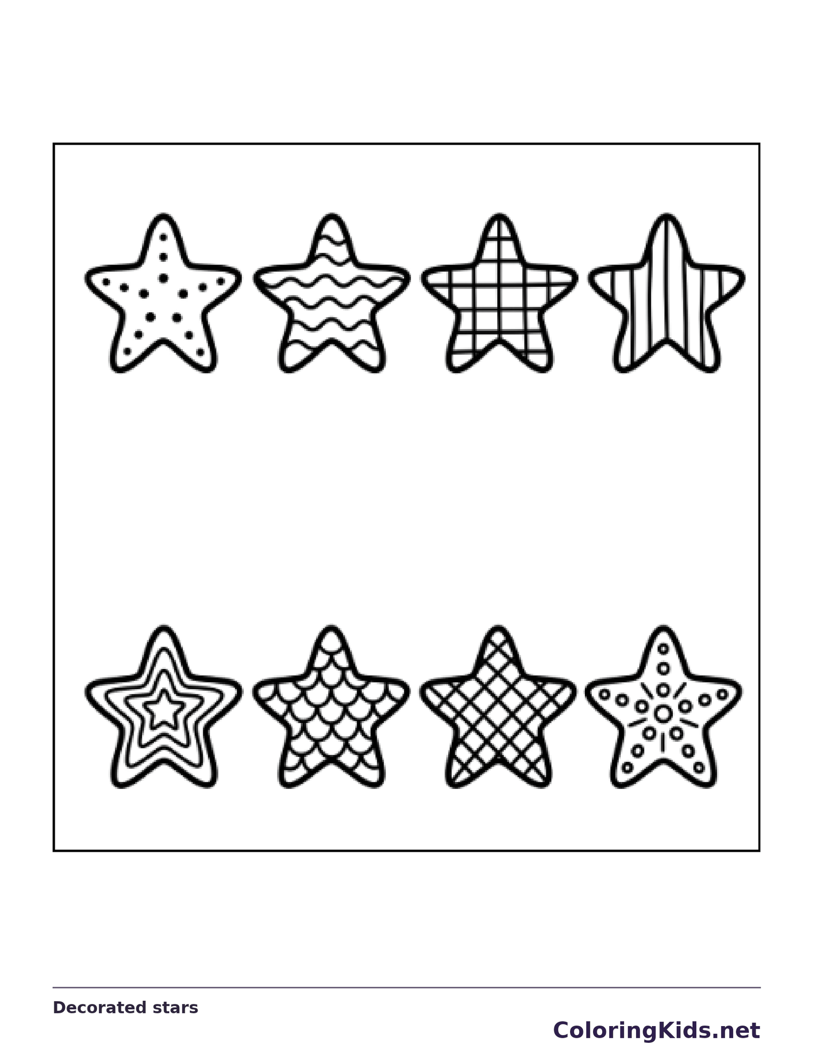 Black and white printable decorated stars coloring sheet
