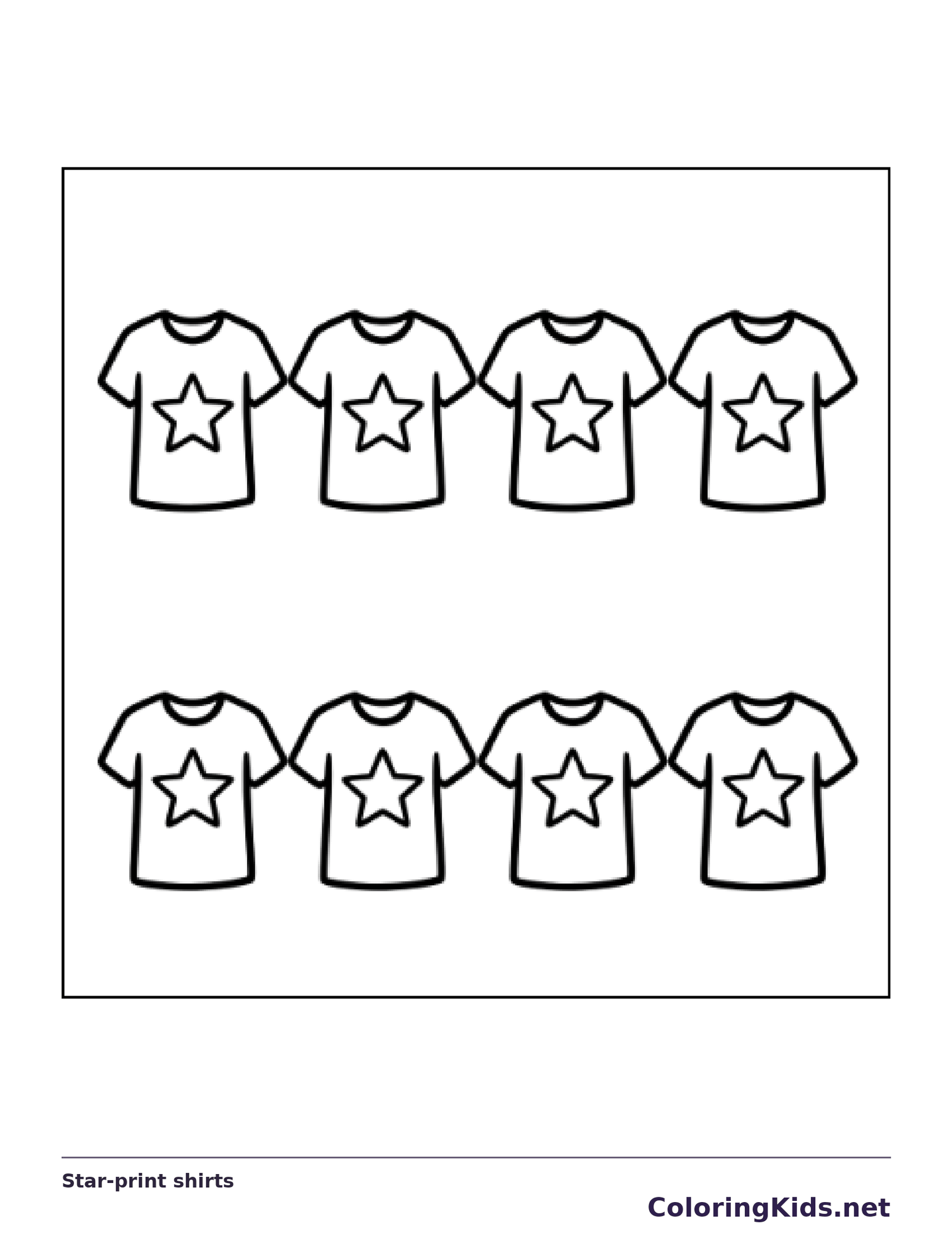 Black and white printable star-print shirts coloring sheet