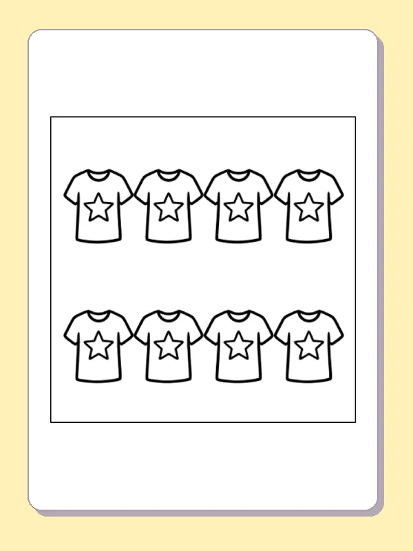 Black and white printable star-print shirts coloring sheet