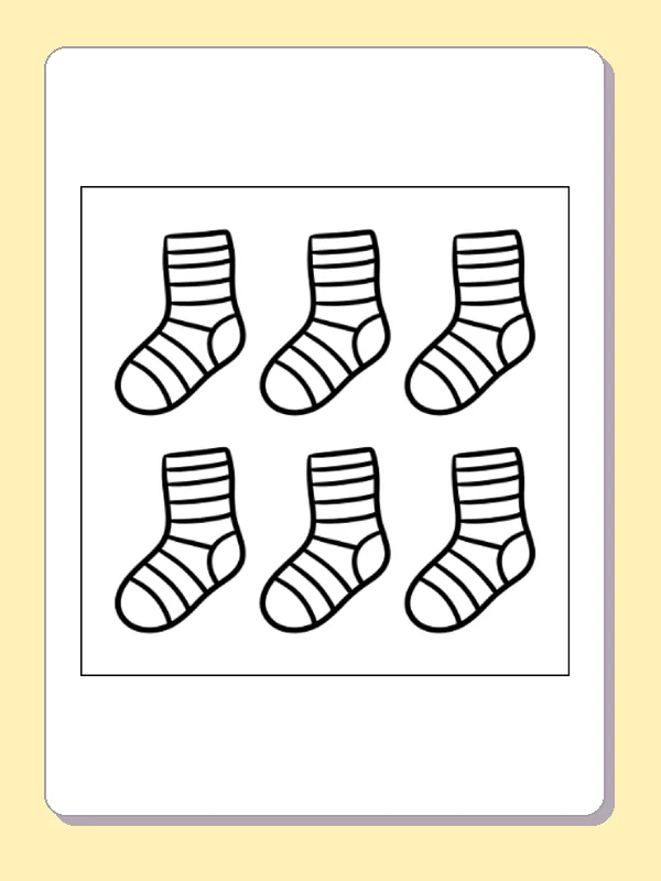 Black and white printable striped socks coloring sheet