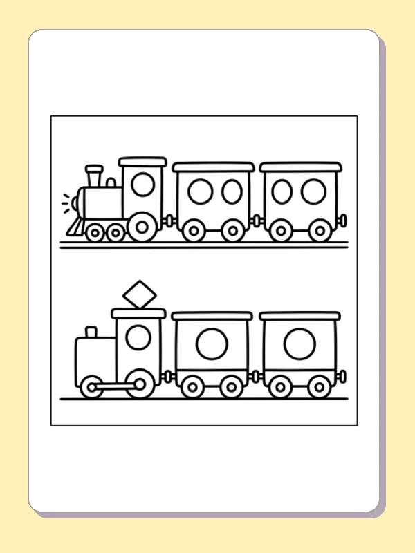 Black and white printable toy train lines coloring sheet