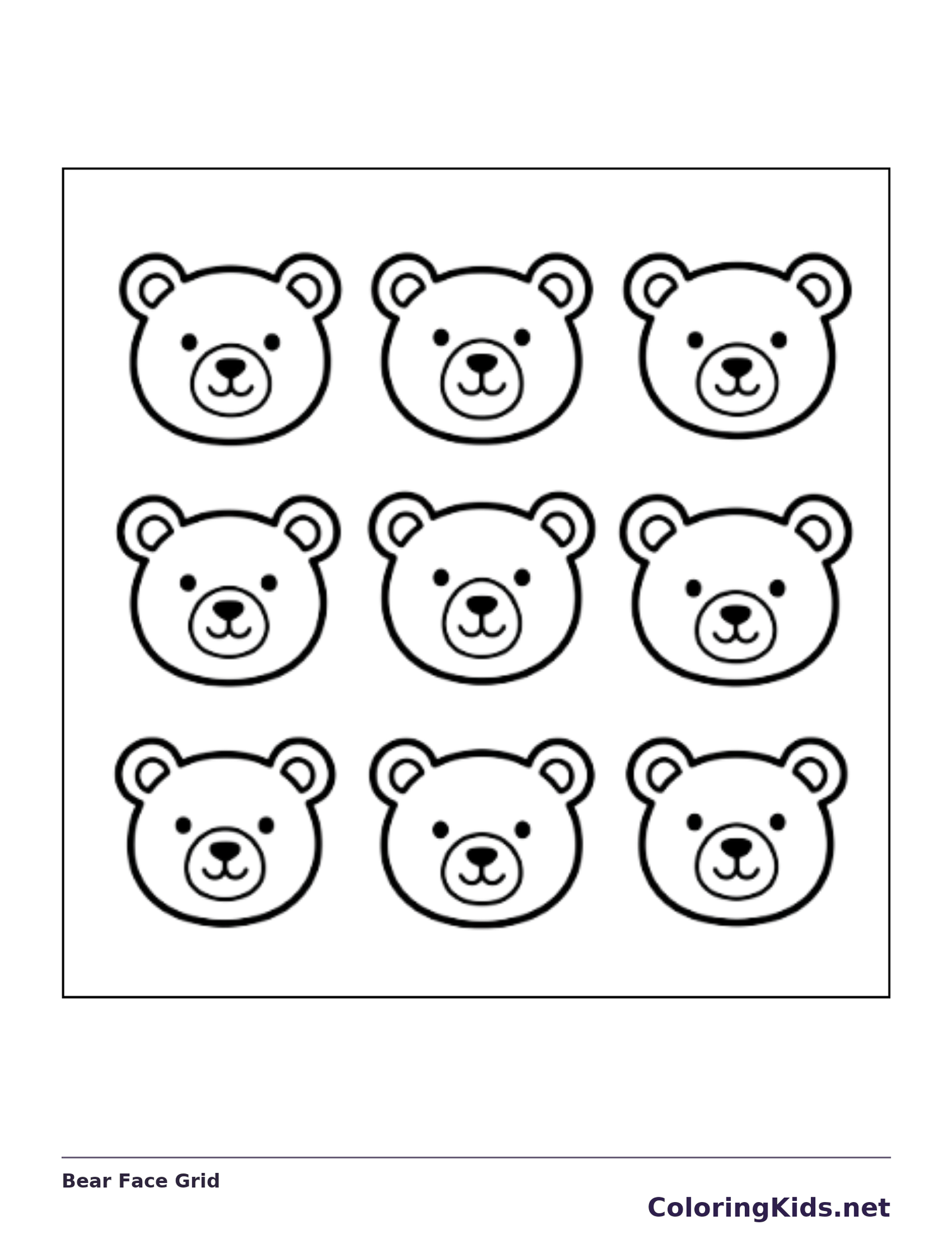 Black and white printable bear face grid coloring sheet