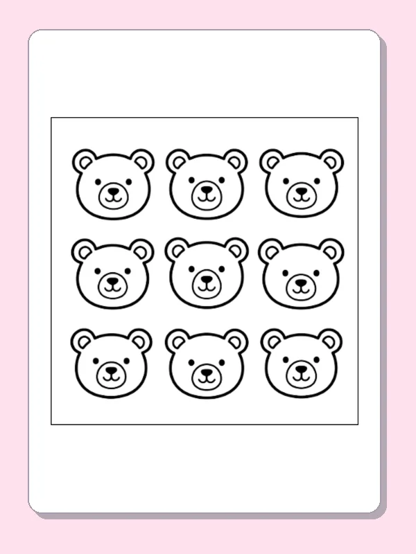 Black and white printable bear face grid coloring sheet