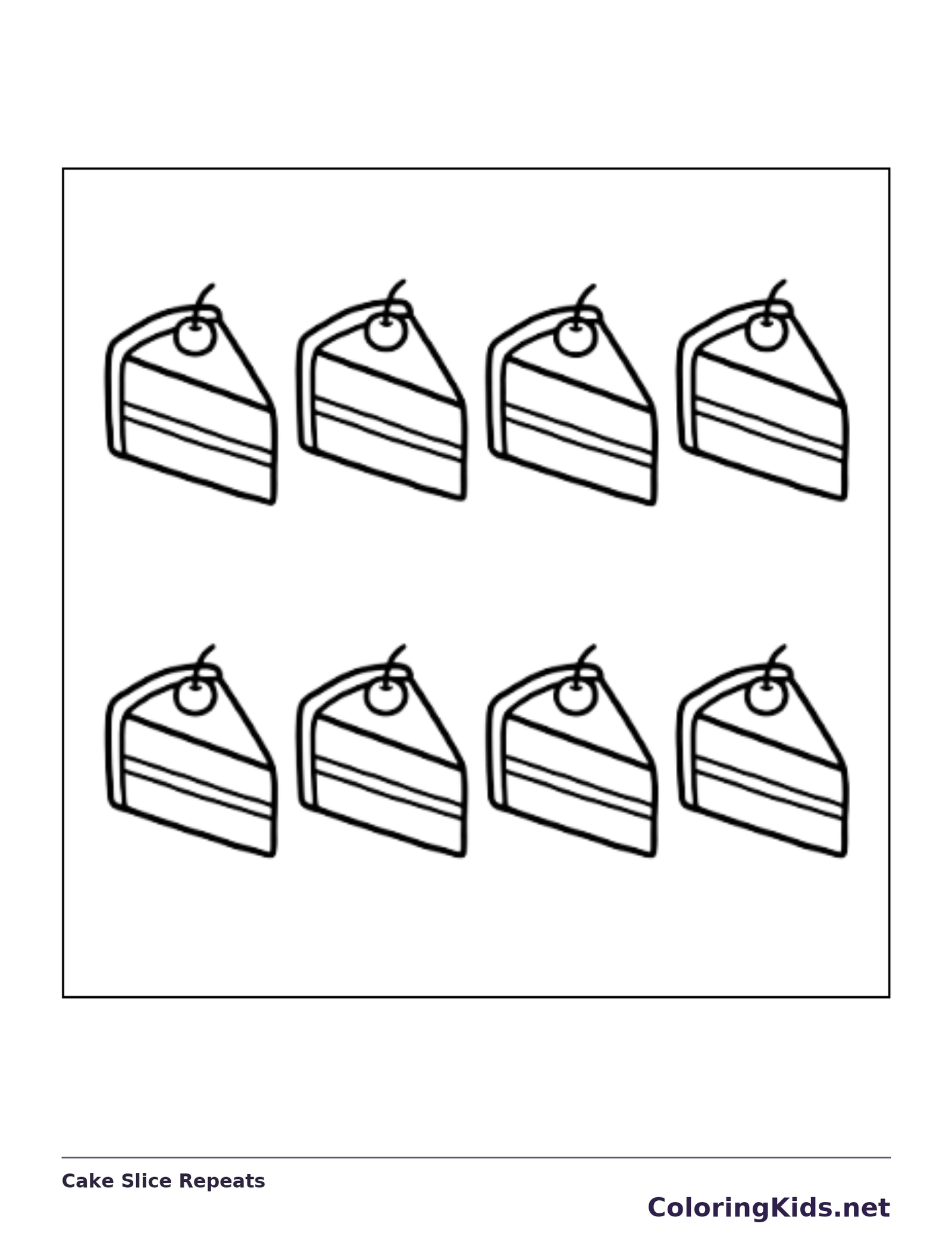 Black and white printable cake slice repeats coloring sheet