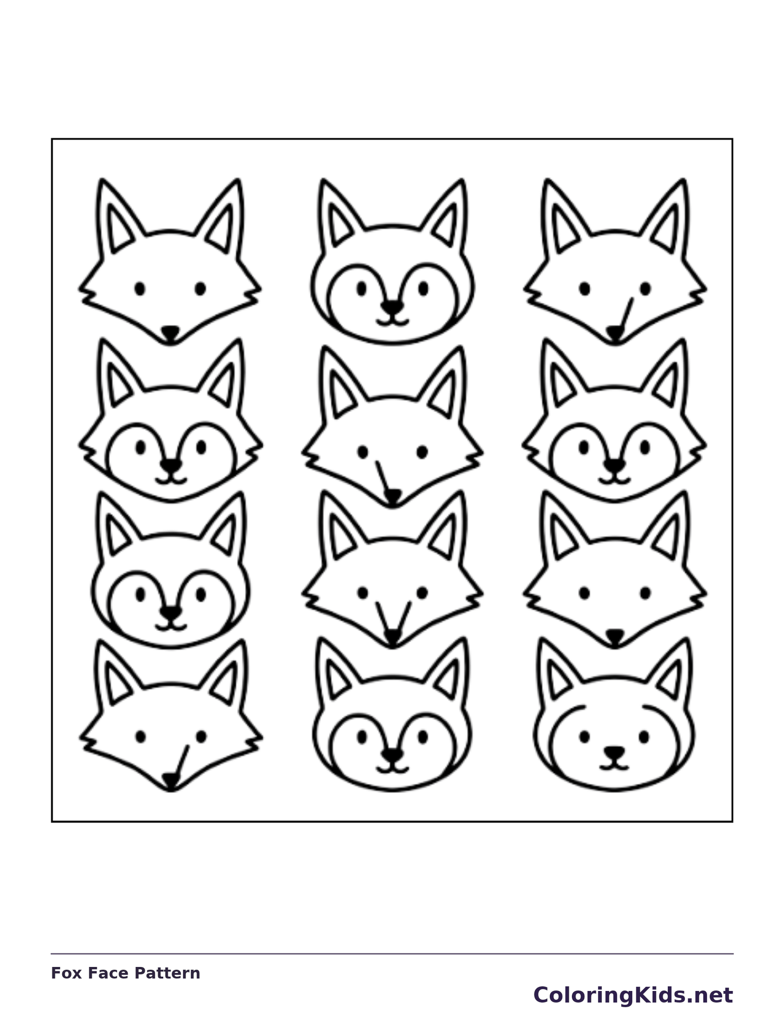 Black and white printable fox face pattern coloring sheet
