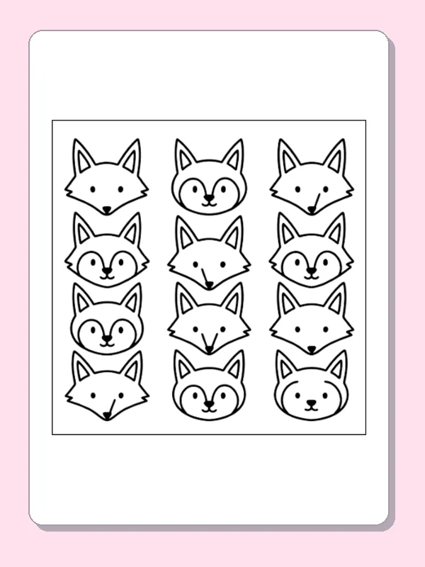Black and white printable fox face pattern coloring sheet