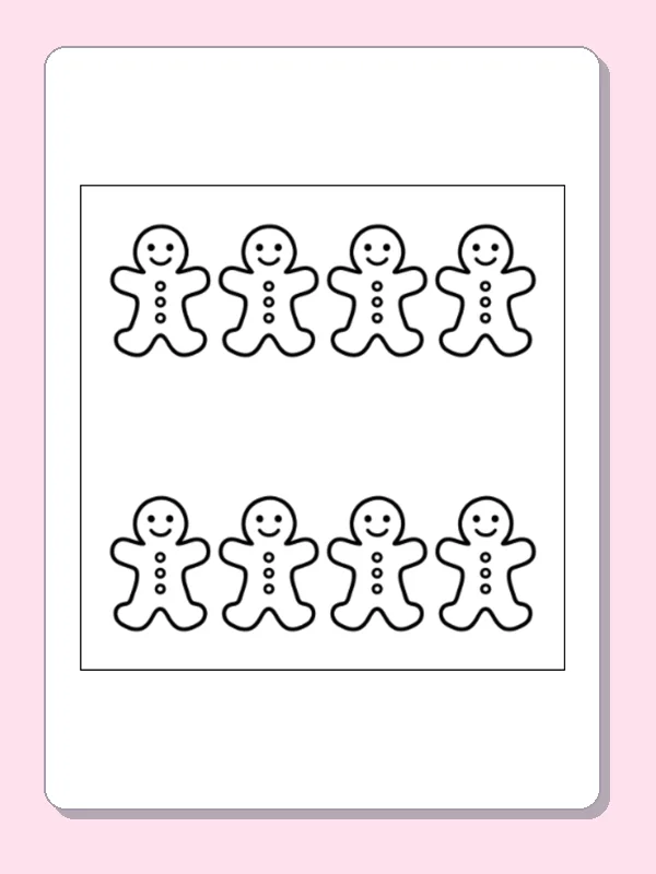 Black and white printable gingerbread cookie rows coloring sheet