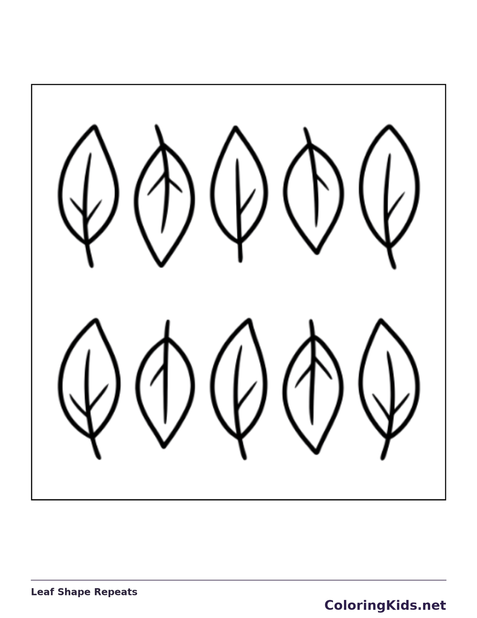 Black and white printable leaf shape repeats coloring sheet
