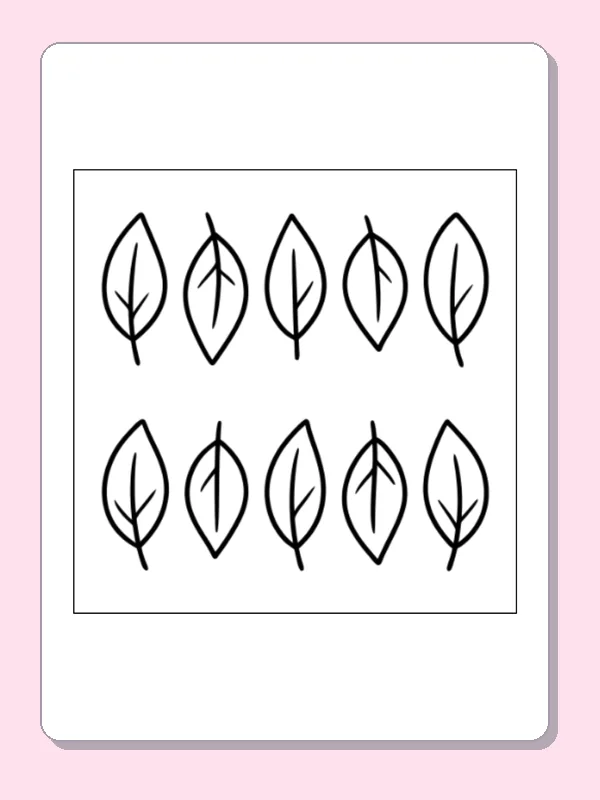 Black and white printable leaf shape repeats coloring sheet