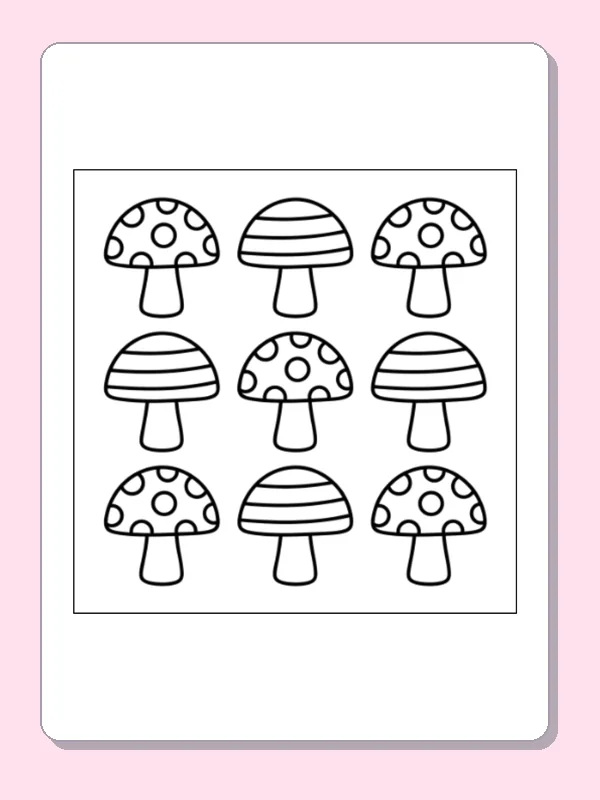Black and white printable mushroom shape grid coloring sheet