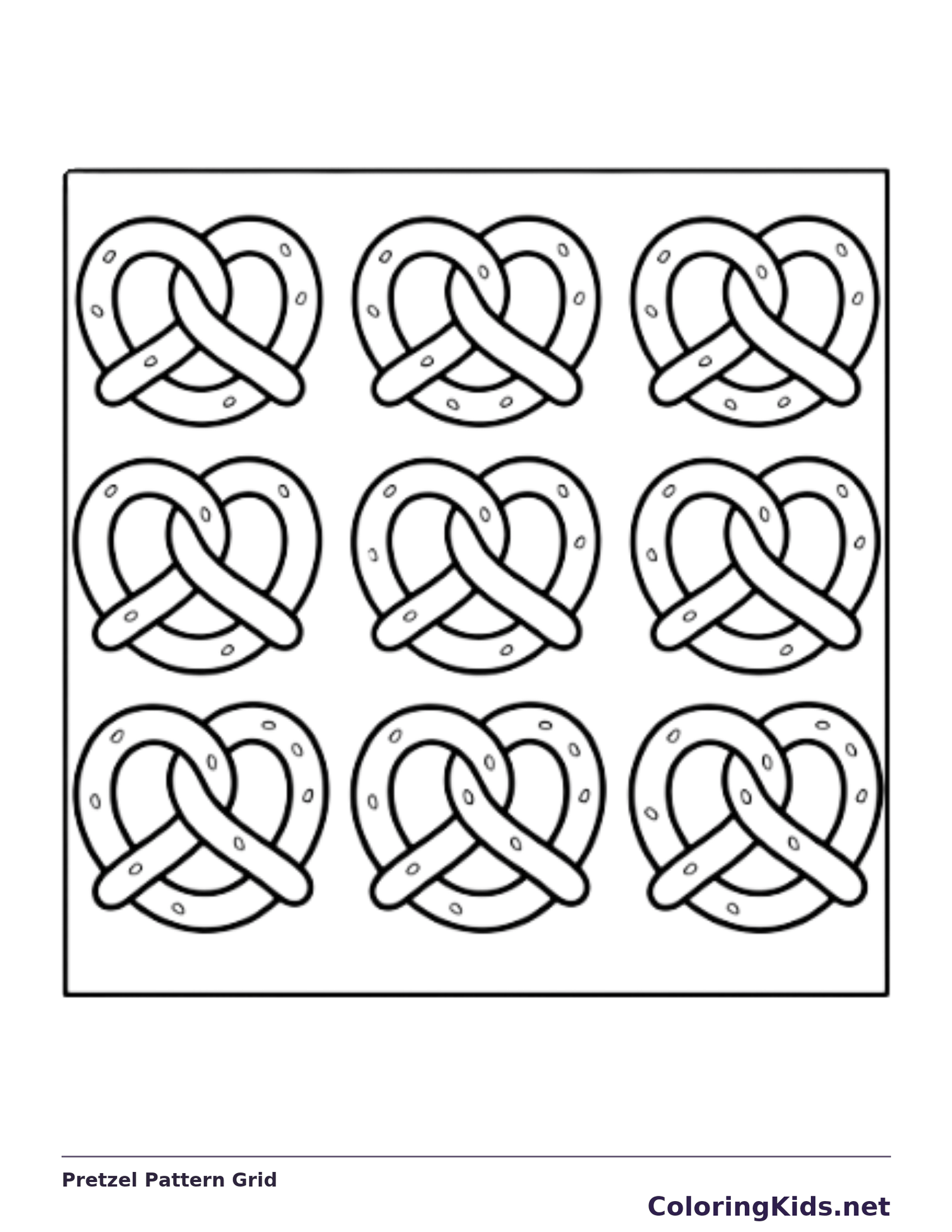 Black and white printable pretzel pattern grid coloring sheet