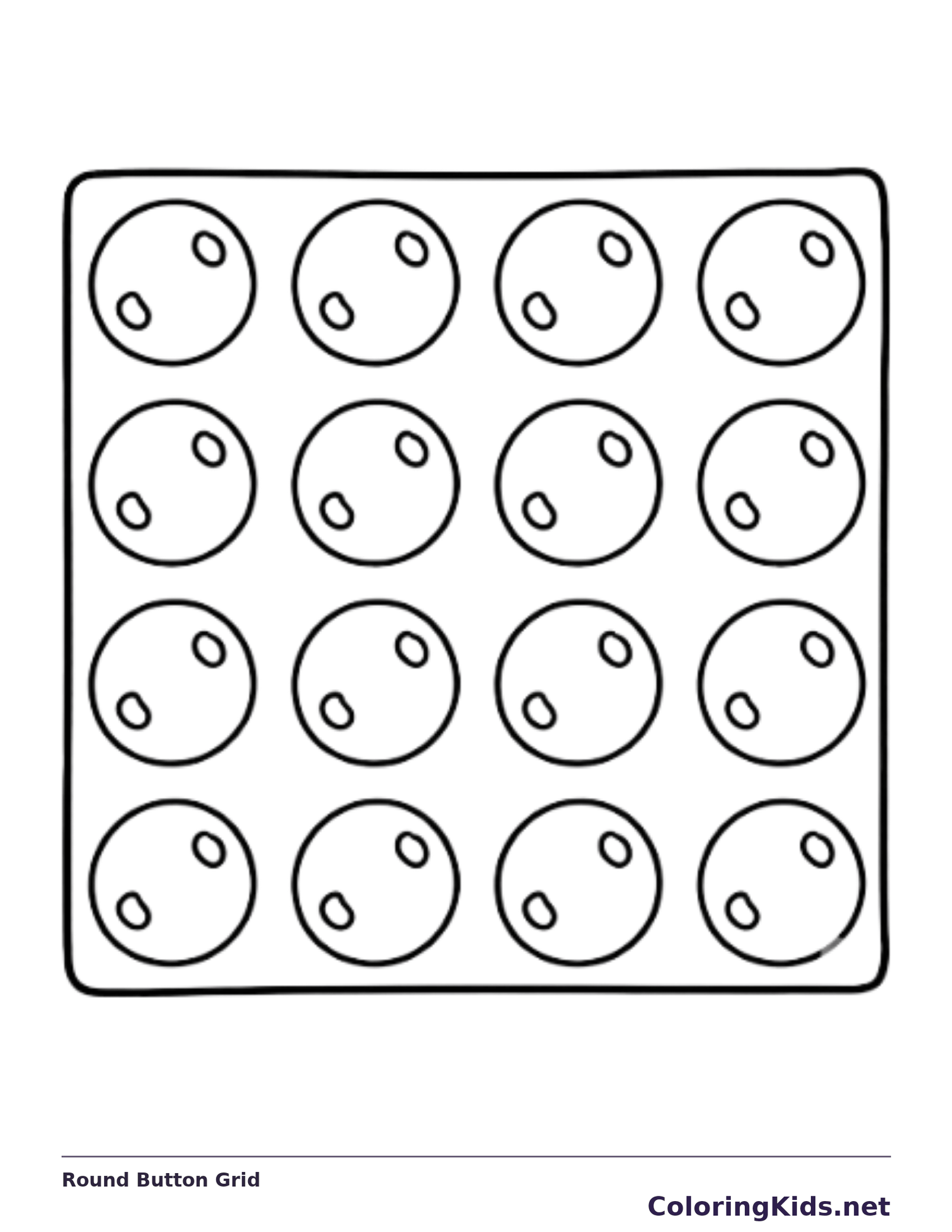 Black and white printable round button grid coloring sheet