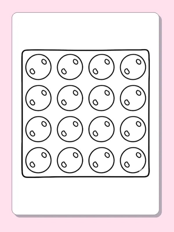 Black and white printable round button grid coloring sheet
