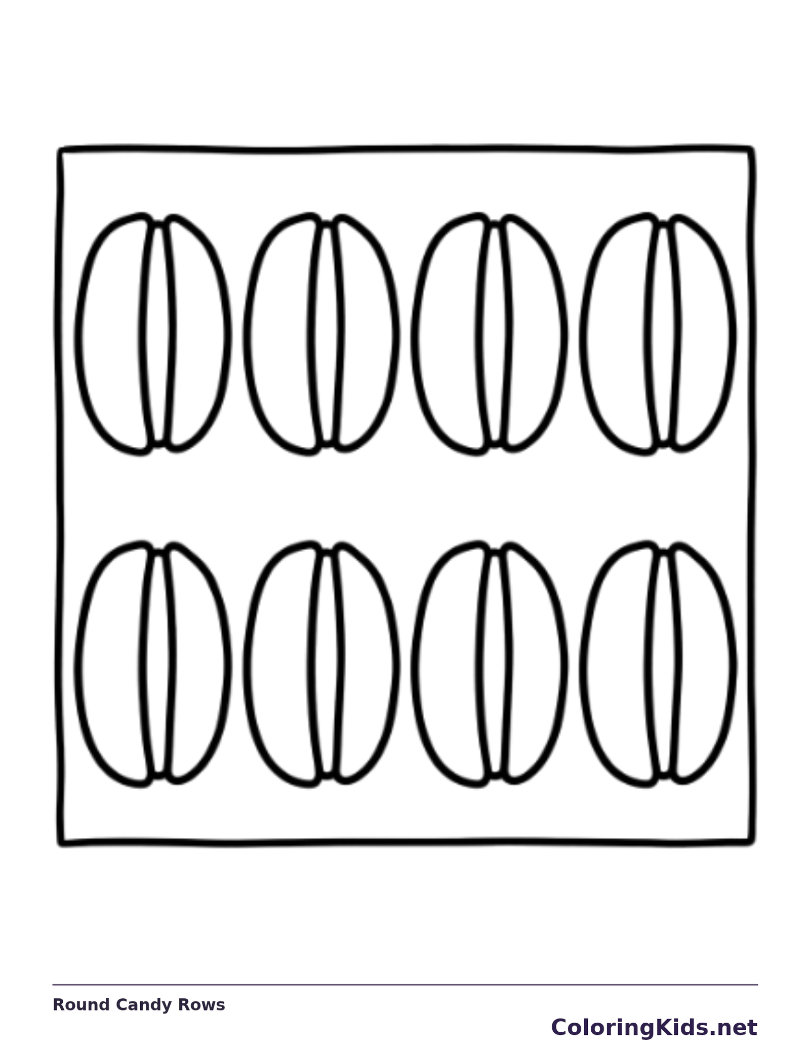 Black and white printable round candy rows coloring sheet