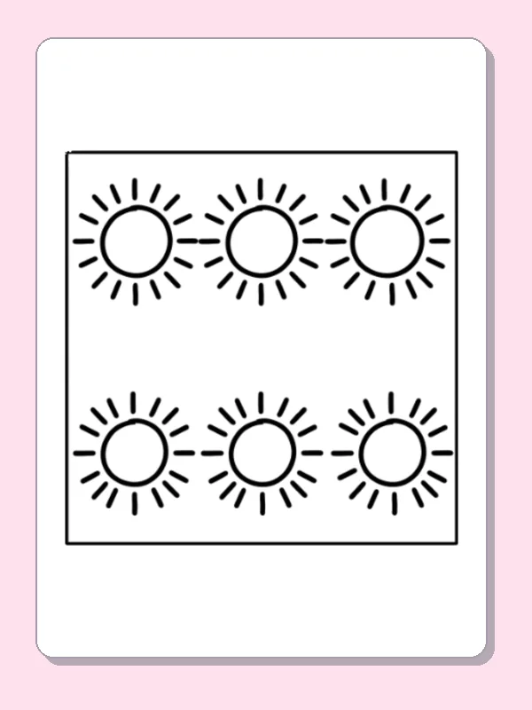 Black and white printable smiling sun rows coloring sheet