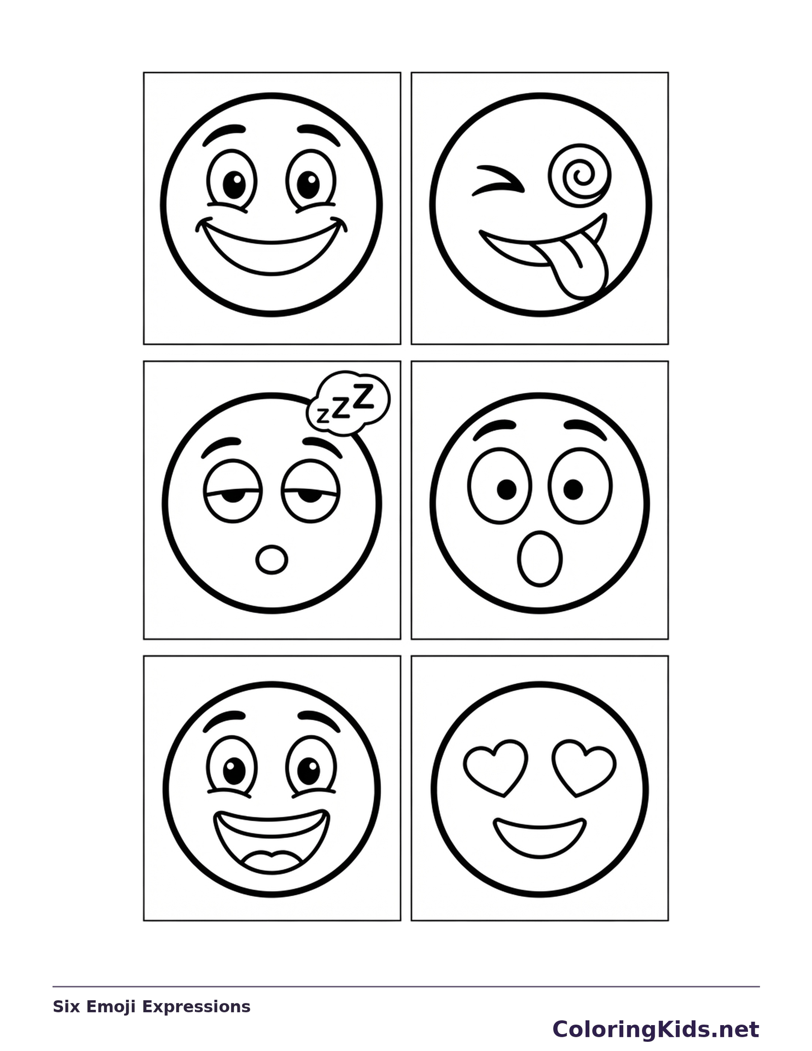 Six simple emoji faces in boxes showing different expressions.