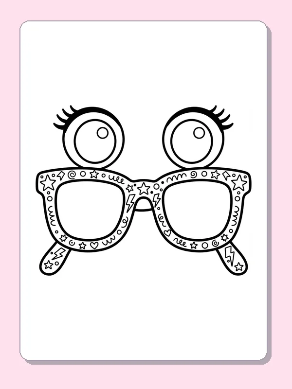 Two illustrated eyes above a pair of patterned glasses.