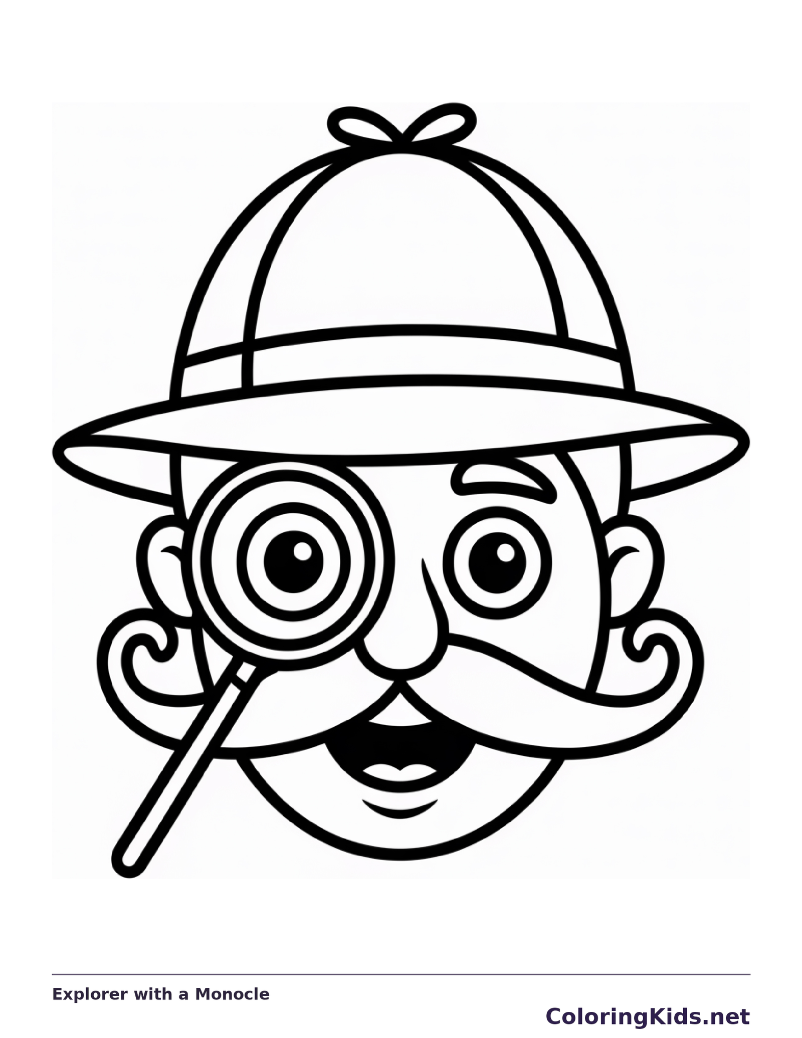 Black and white printable explorer with a monocle coloring sheet