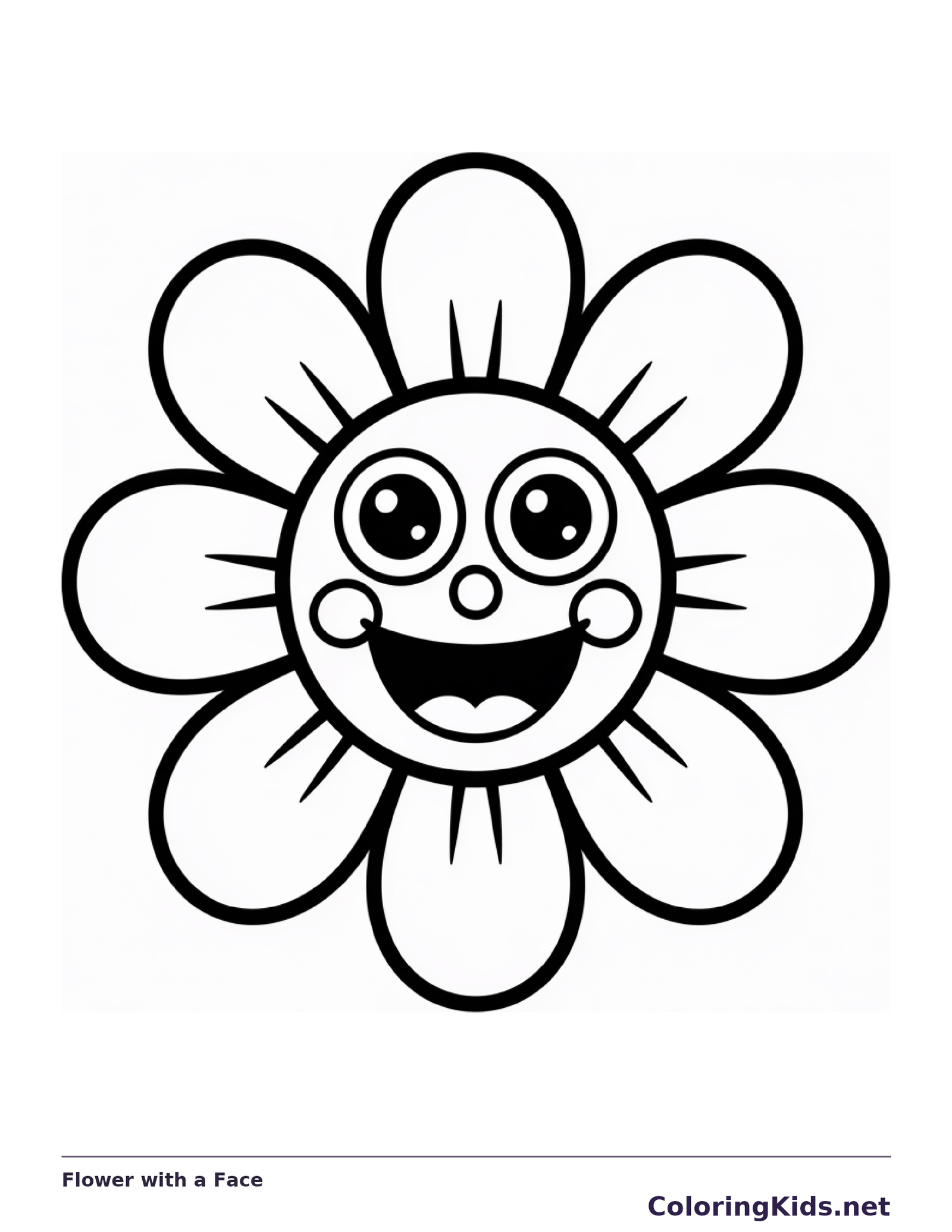 Black and white printable flower with a face coloring sheet