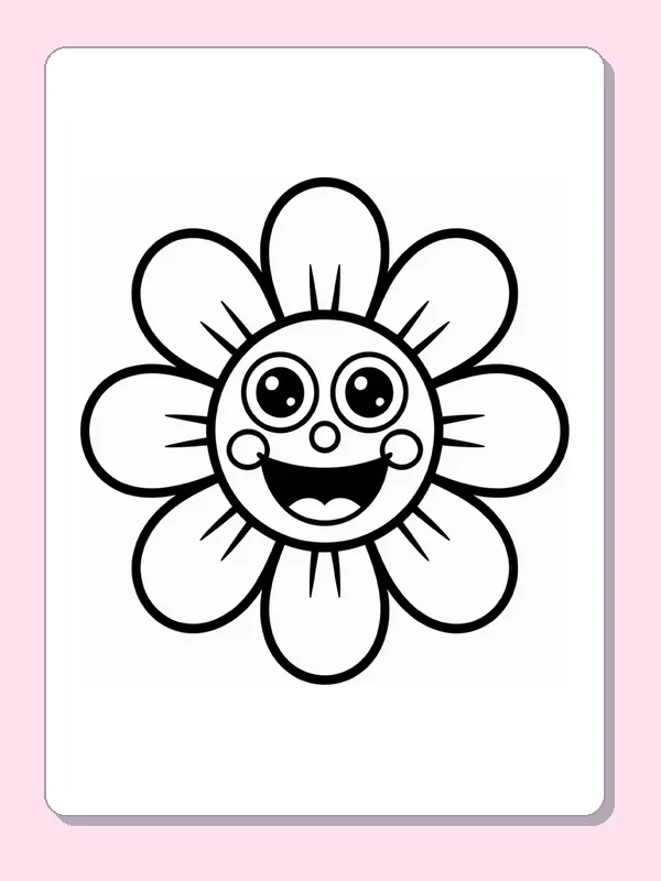 Black and white printable flower with a face coloring sheet