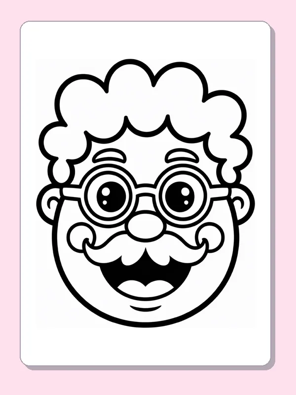 Black and white printable grandfather with round glasses coloring sheet