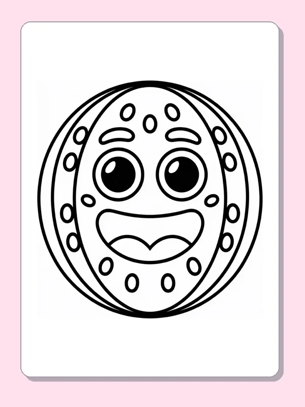 Black and white printable happy round snack face coloring sheet