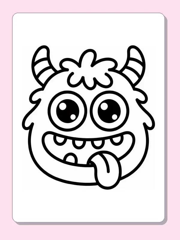 Black and white printable horned monster face coloring sheet