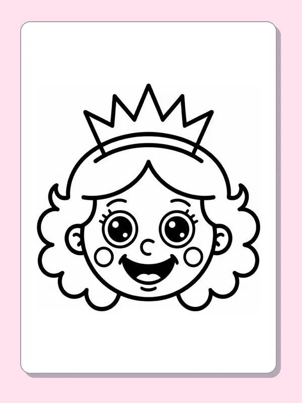 Black and white printable princess with a crown coloring sheet