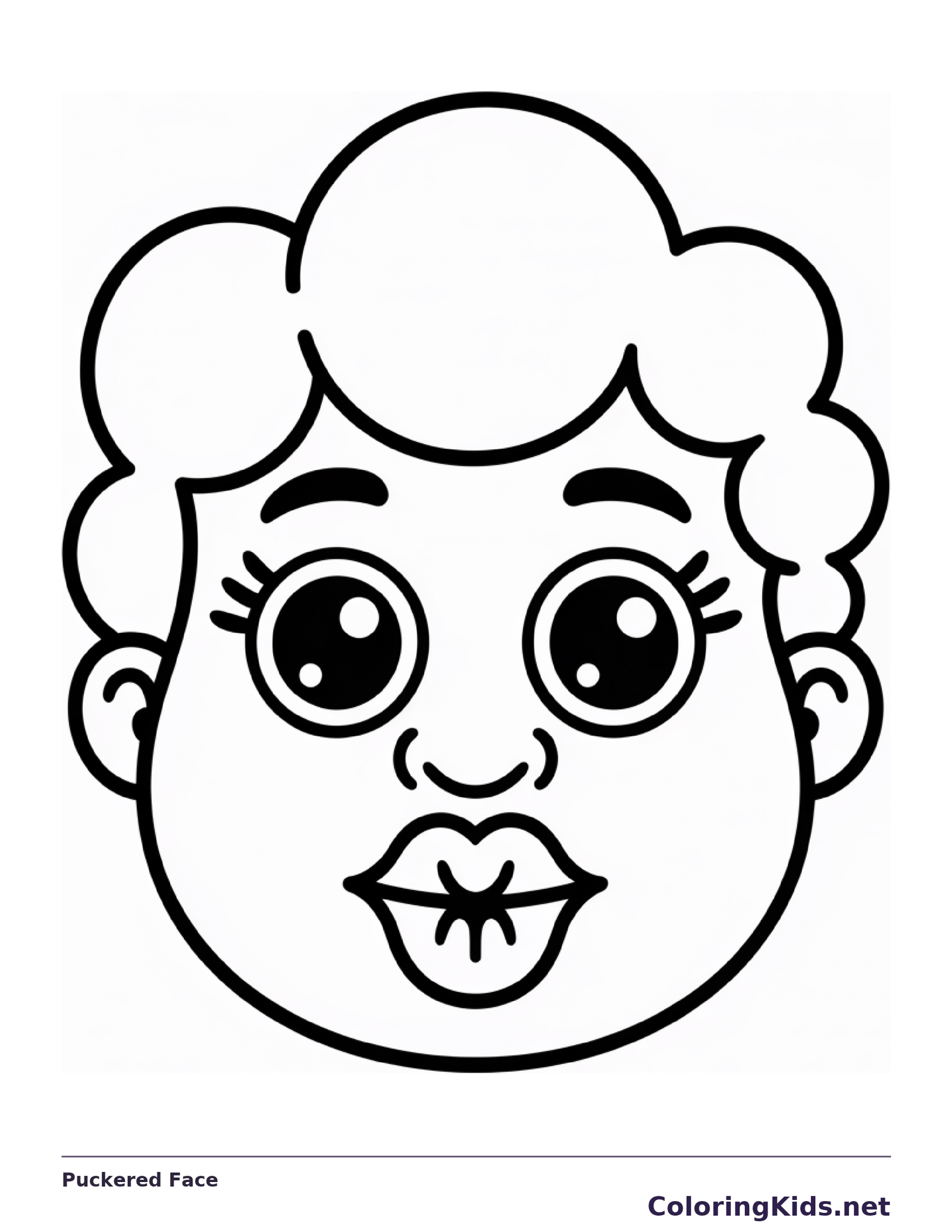 Black and white printable puckered face coloring sheet
