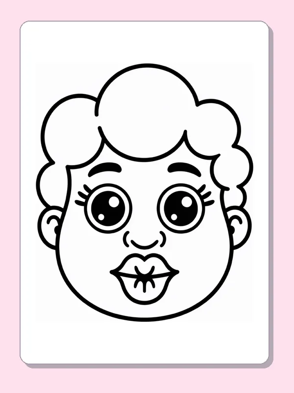 Black and white printable puckered face coloring sheet