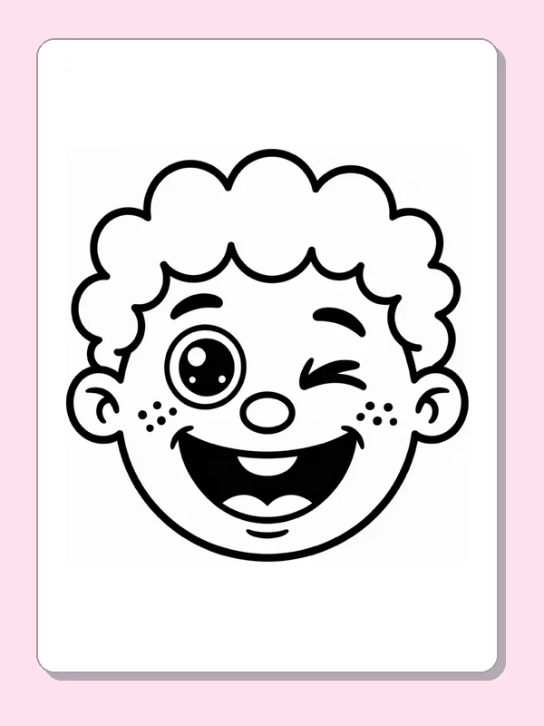 Black and white printable winking freckled face coloring sheet