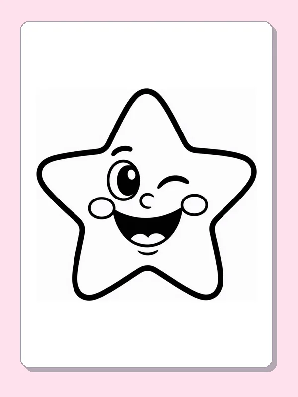 Black and white printable winking star face coloring sheet