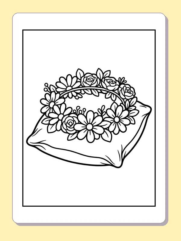 Black and white printable bouquet wrapped in paper coloring sheet