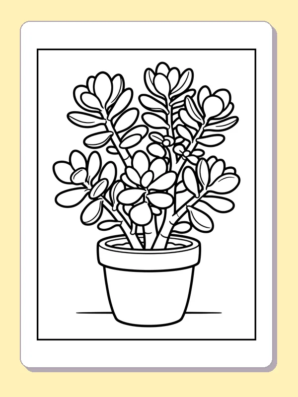 Black and white printable succulent blossoms in a pot coloring sheet