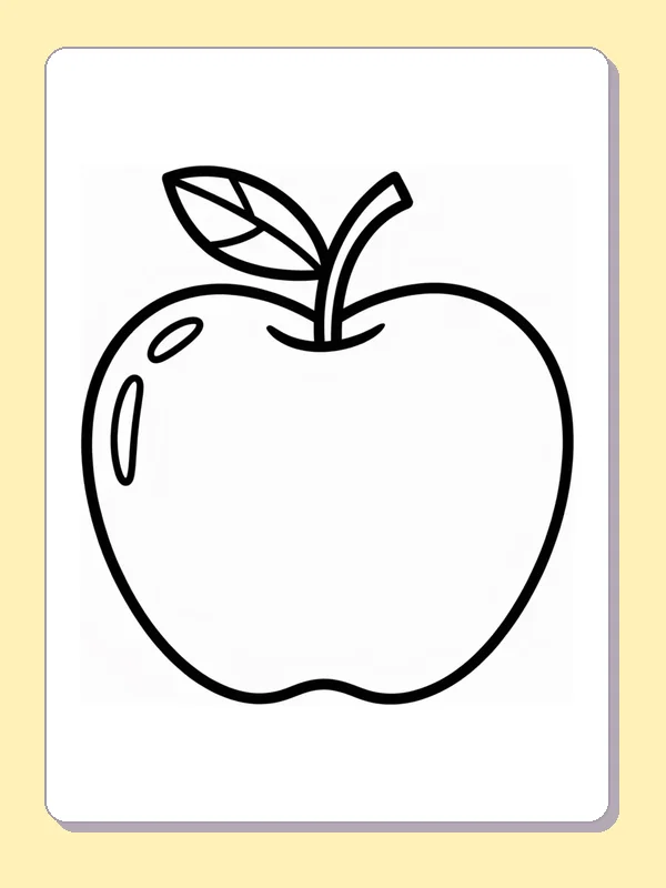 Black and white printable apple with one leaf coloring sheet