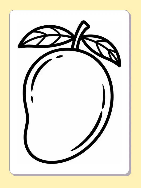 Black and white printable mango with two long leaves coloring sheet