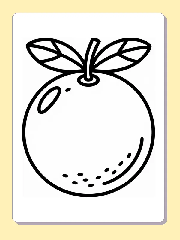 Black and white printable orange with two leaves coloring sheet