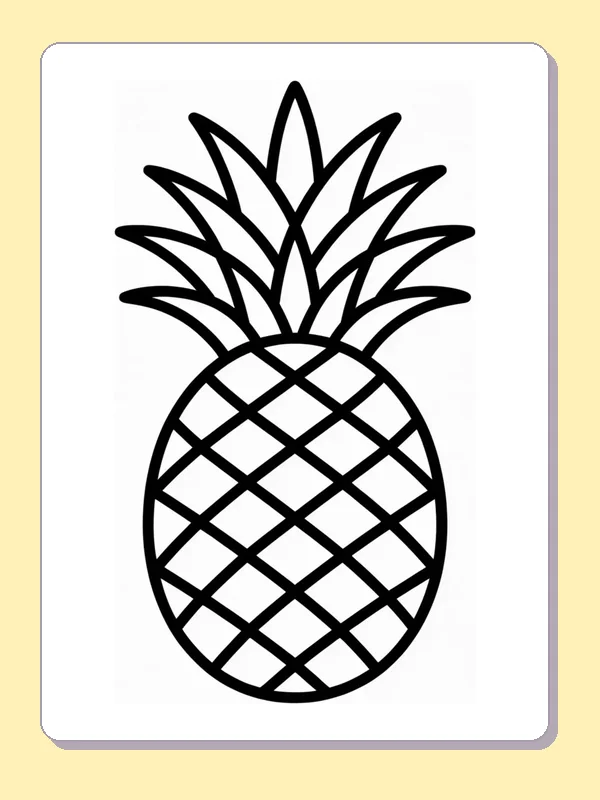 Black and white printable pineapple with a spiky crown coloring sheet