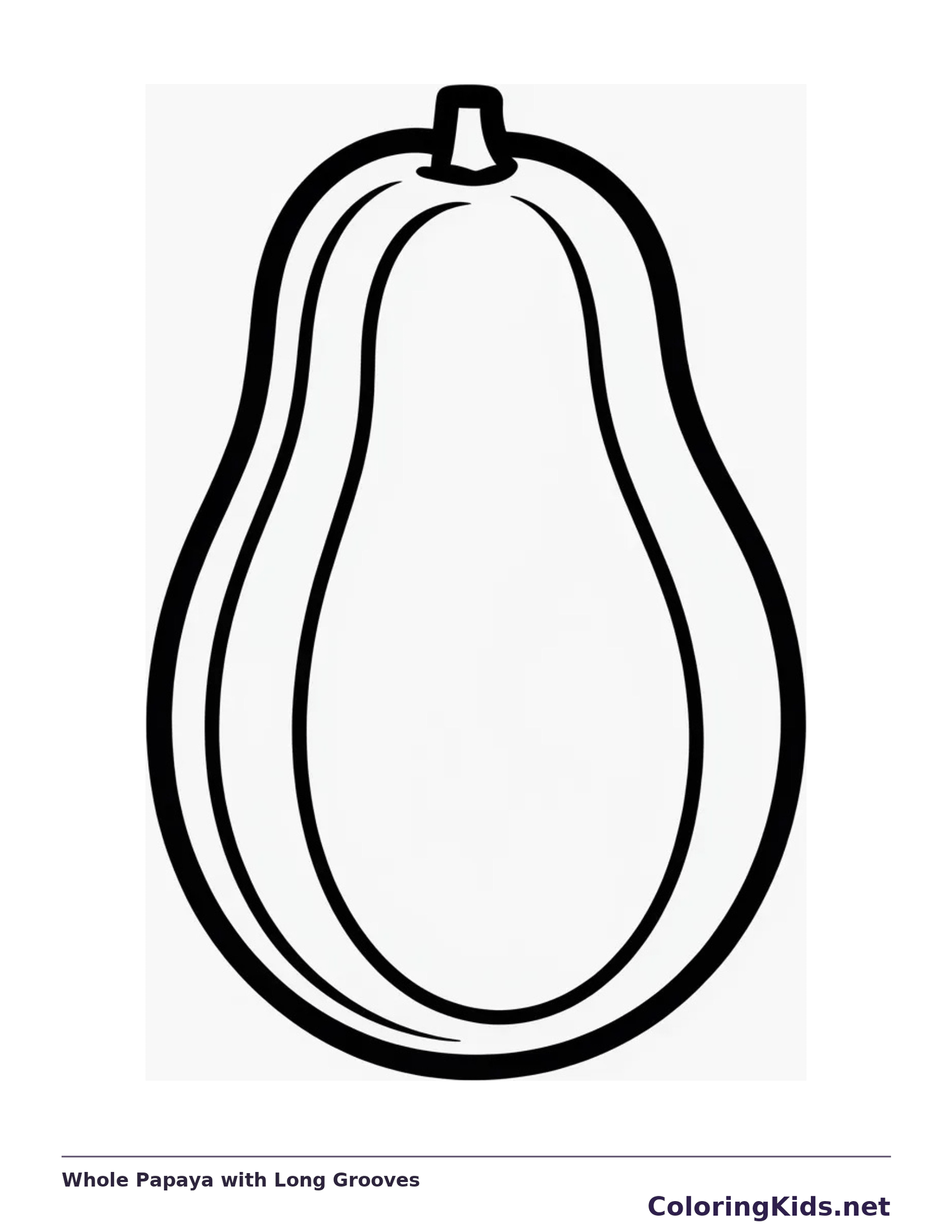 Black and white printable whole papaya with long grooves coloring sheet