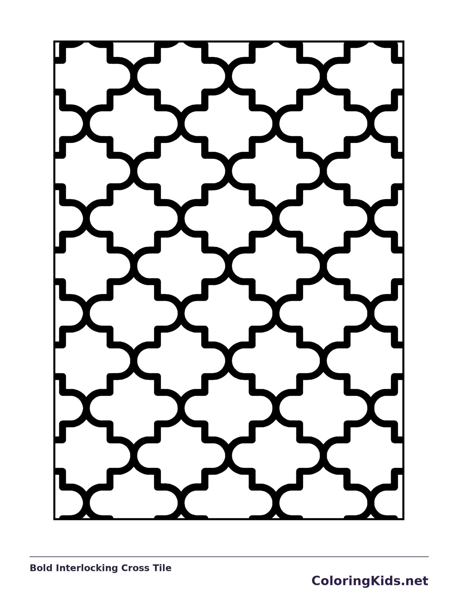 Black-and-white printable bold interlocking cross tile pattern