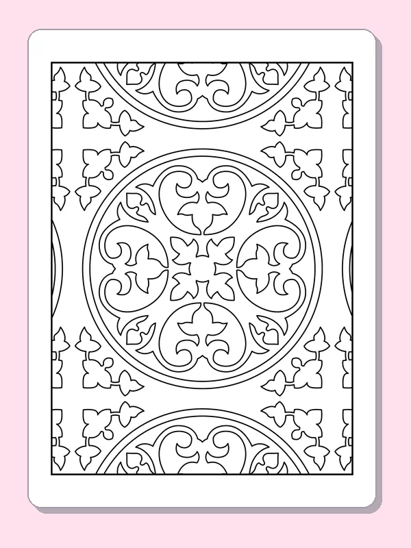 Black-and-white printable circular floral tile pattern pattern