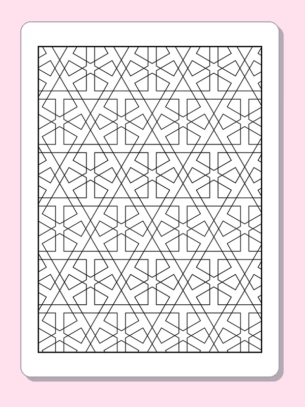 Black-and-white printable dense angular mosaic pattern