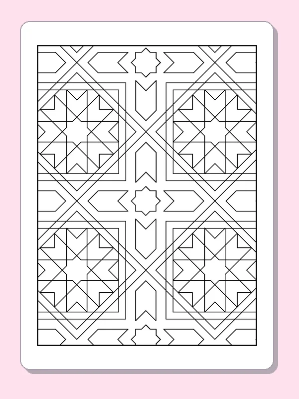 Black-and-white printable framed diamond star pattern pattern
