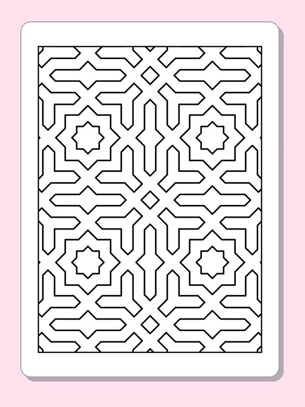 Black-and-white printable large interlocking star tile pattern