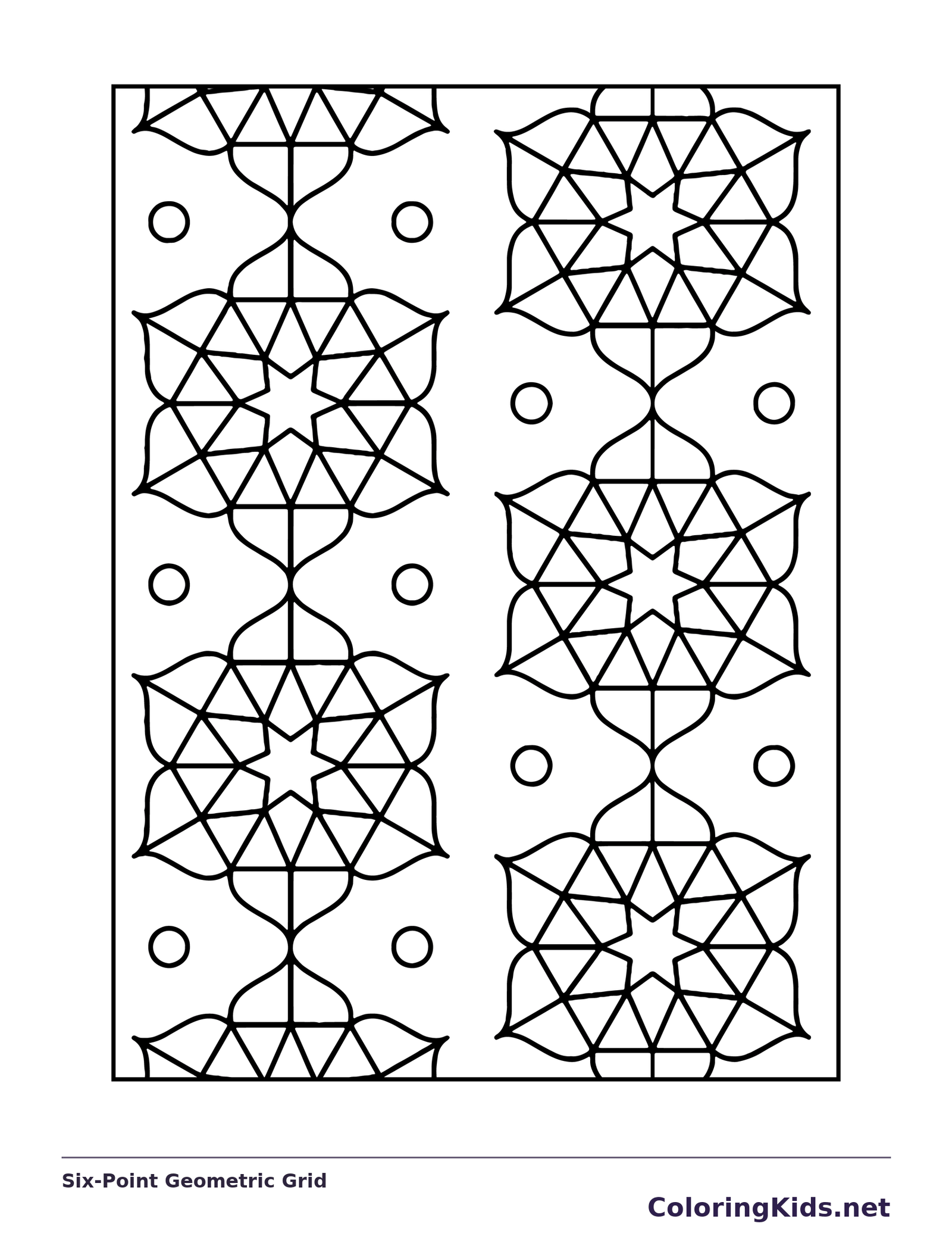Black-and-white printable six-point geometric grid pattern