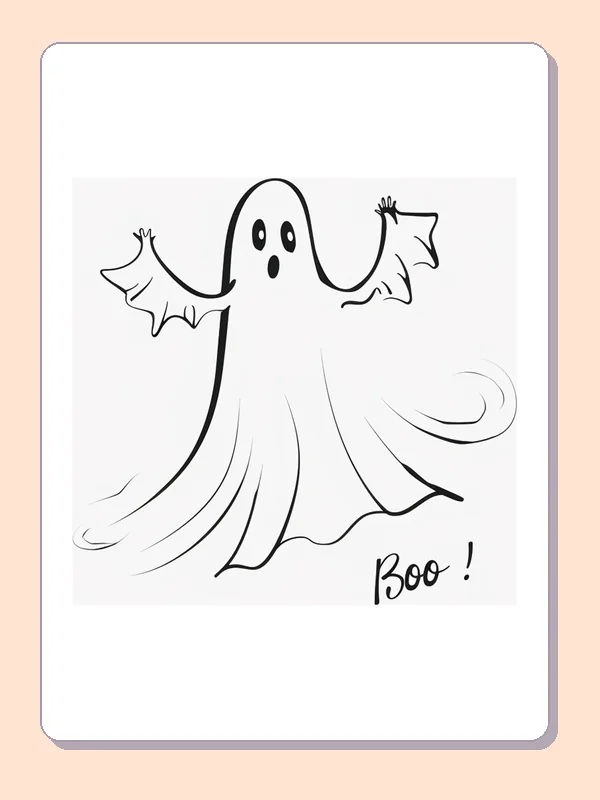 Floating Ghost with Outstretched Arms coloring page, black and white printable line art
